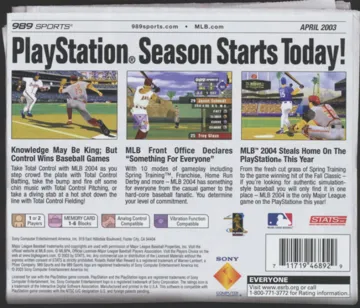 MLB 2004 (US) box cover back